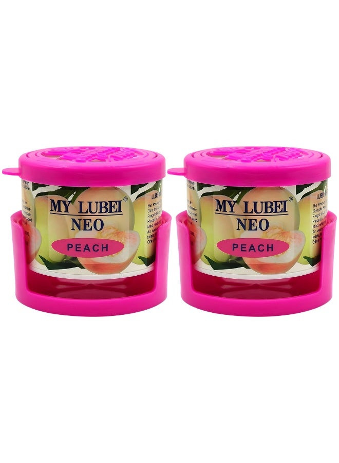 معطر جو للسيارة برائحة الخوخ، عبوة من قطعتين - جل صلب يدوم طويلاً لإزالة الروائح الكريهة في السيارة والمنزل والمكتب - غير سام، صديق للبيئة، برائحة الخوخ المنعشة مع حامل - Image 1